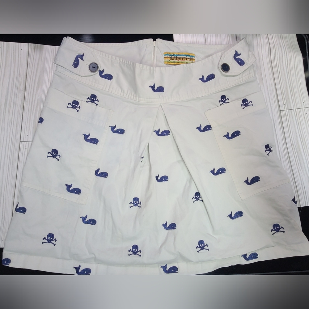 LIBERTINE FOR TARGET LADIES JUNIORS 9  WHITE MINI SKIRT SKULLS WHALES RARE